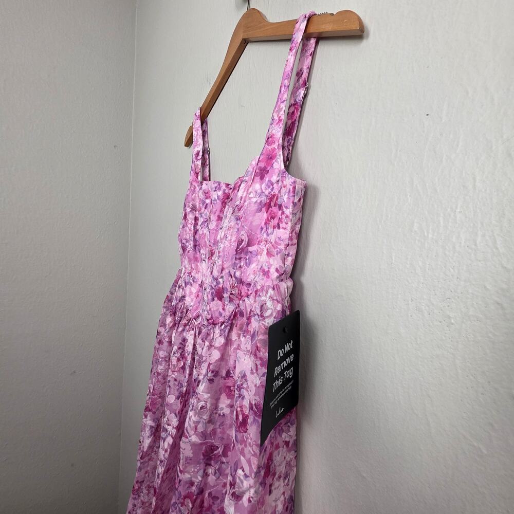 NWT Lulus Colwyn Light Magenta Floral Jacquard Bustier Midi Dress Medium - Picture 8 of 12